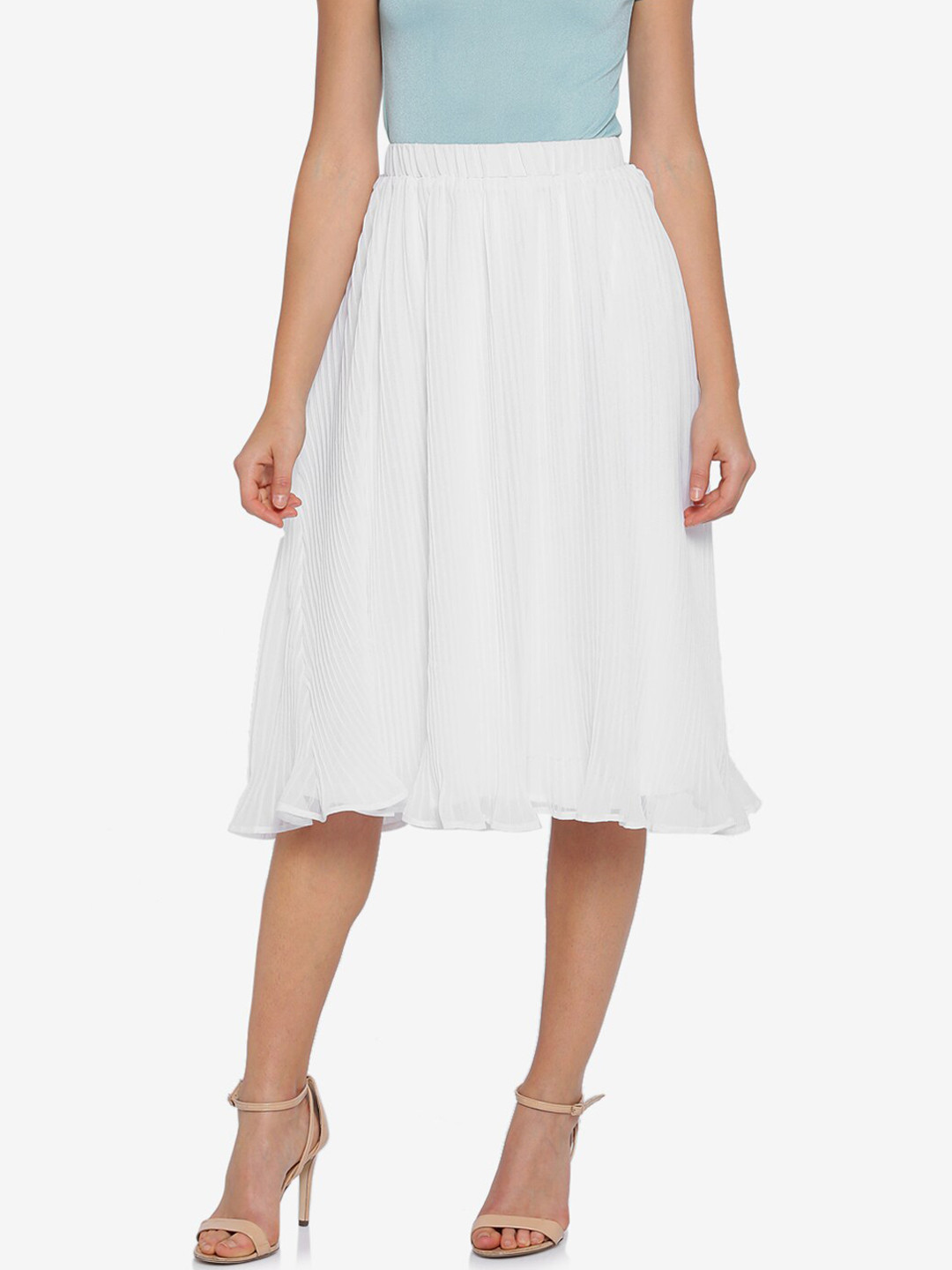 

Emmyrobe Woman White Solid Accordion Pleated Flared Midi Skirt
