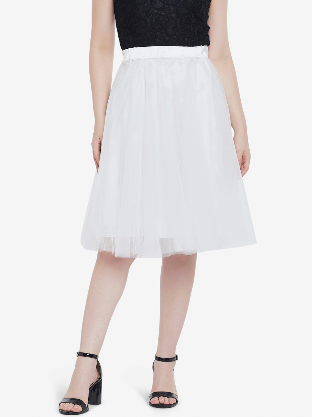 

Emmyrobe Women White Solid Pleated Flared Midi Skirt