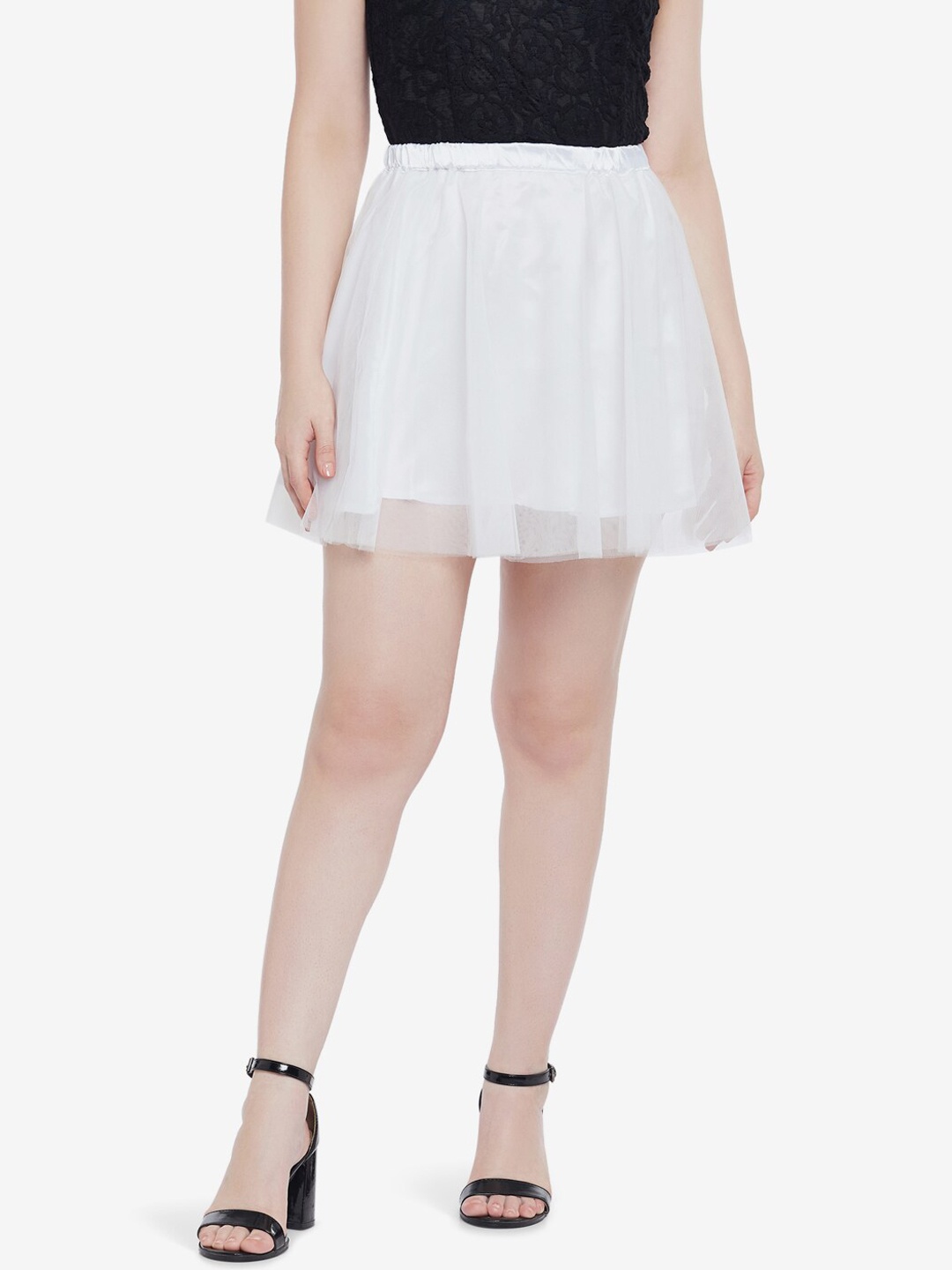 

Emmyrobe Women White Solid Pleated Flared Mini Skirt