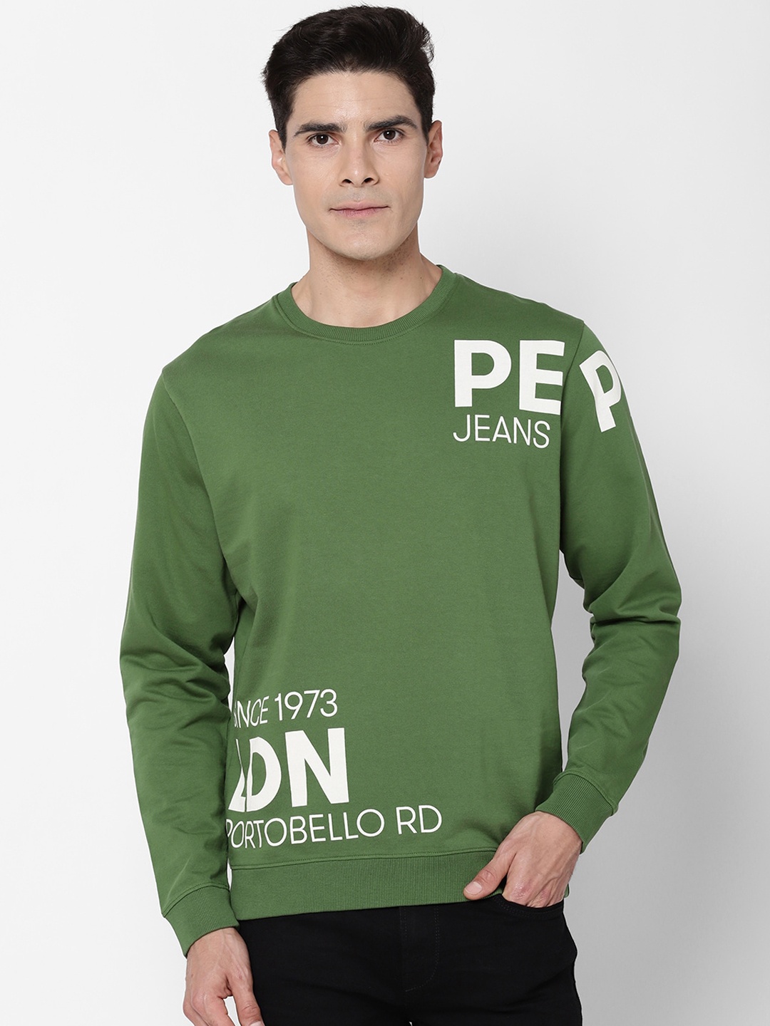 

Pepe Jeans Men Olive Green Printed Sweatshirt