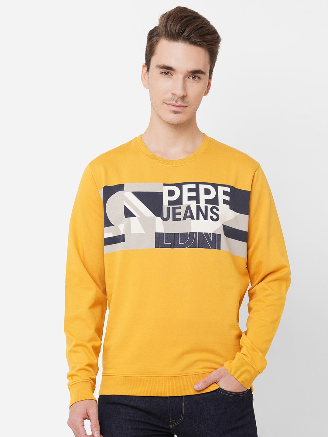 

Pepe Jeans Men Yellow Printed Sweatshirt