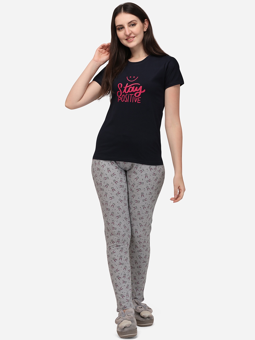 

Lenissa Women Black & Grey Printed Night suit
