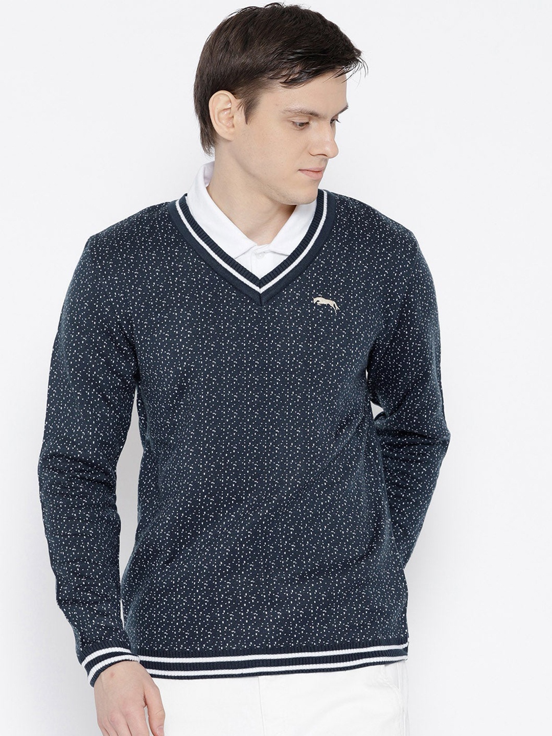 

JUMP USA Men Navy Blue & White Acrylic Pullover