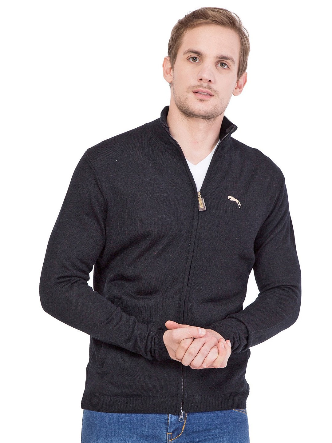 

JUMP USA Men Black Solid Acrylic Cardigan