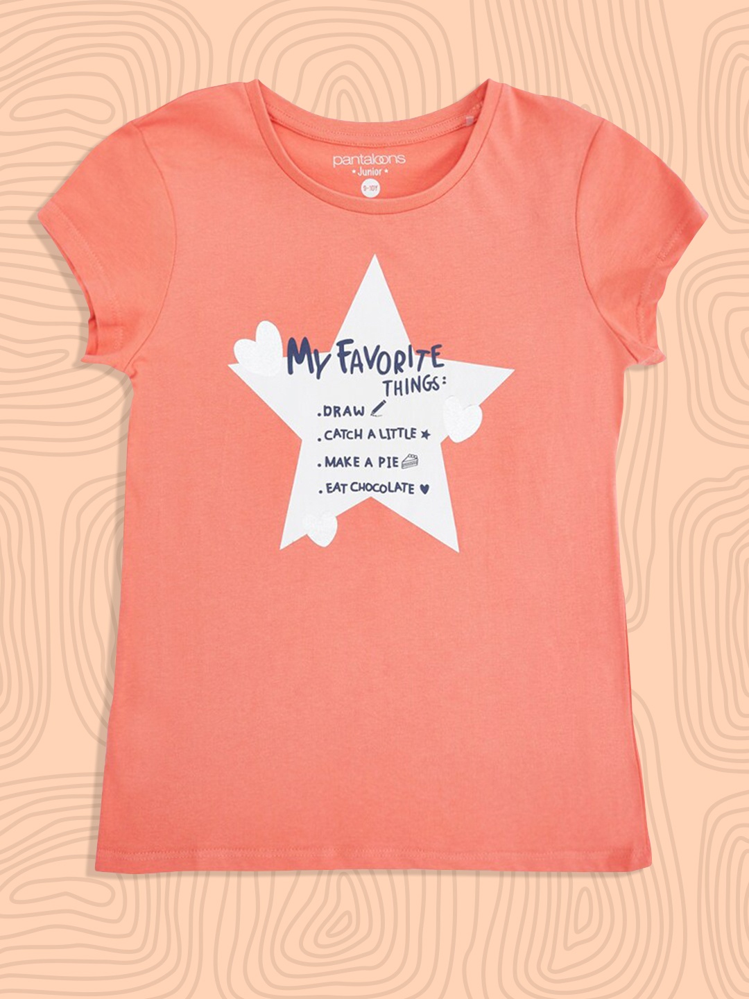 Pantaloons Junior Girls Peach-Coloured Typography Printed T-shirt
