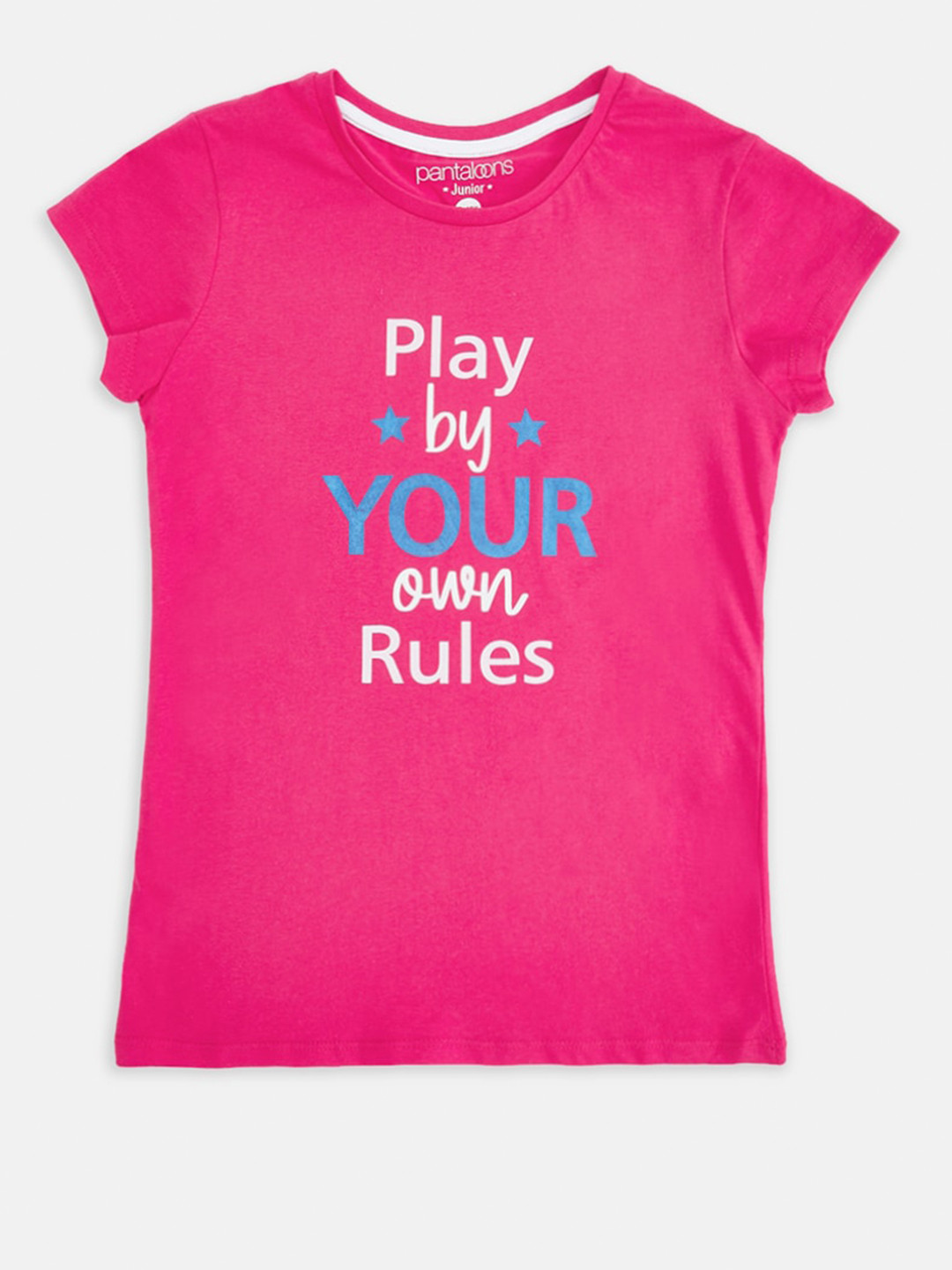 

Pantaloons Junior Girls Fuchsia Typography Printed Applique T-shirt