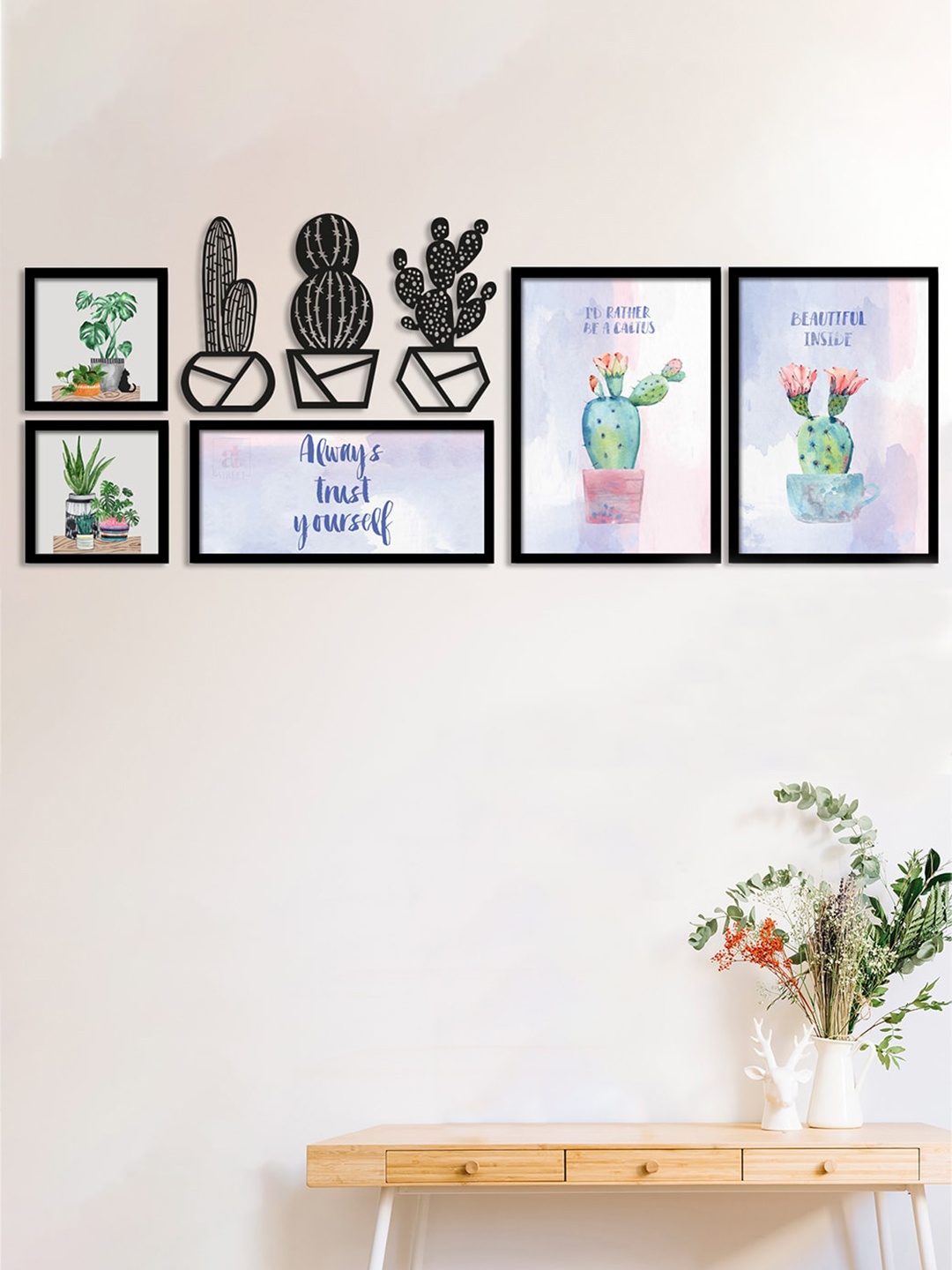

Art Street Black Set Of 5 Plants Art Prints With MDF Plant Plaque
