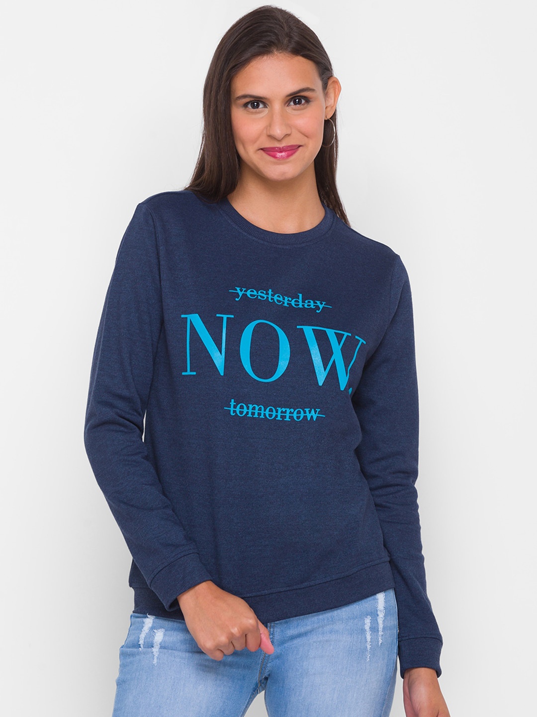 

Globus Women Navy Blue Printed Sweatshirt