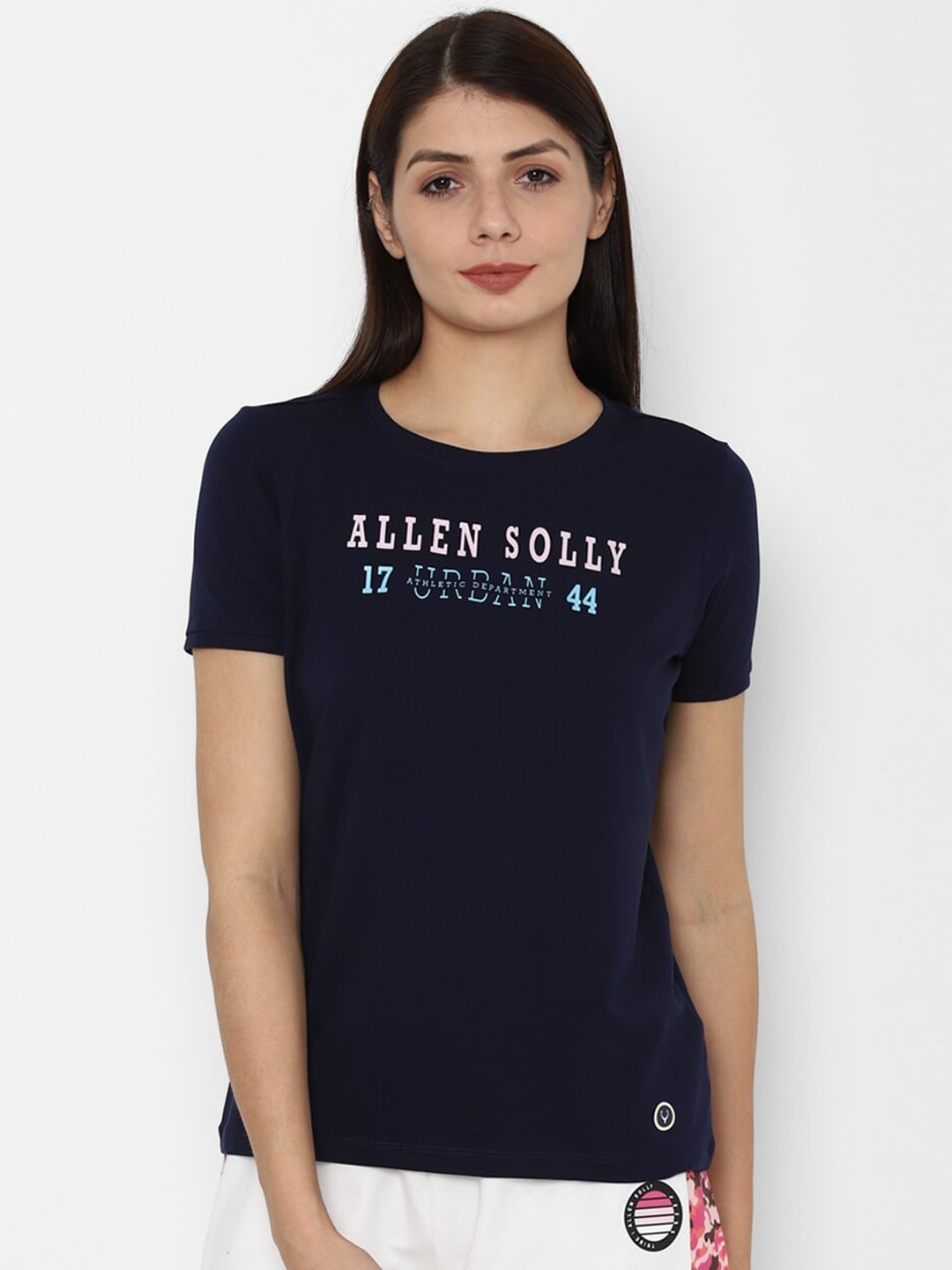 Allen Solly Woman Navy Blue Typography Printed T-shirt