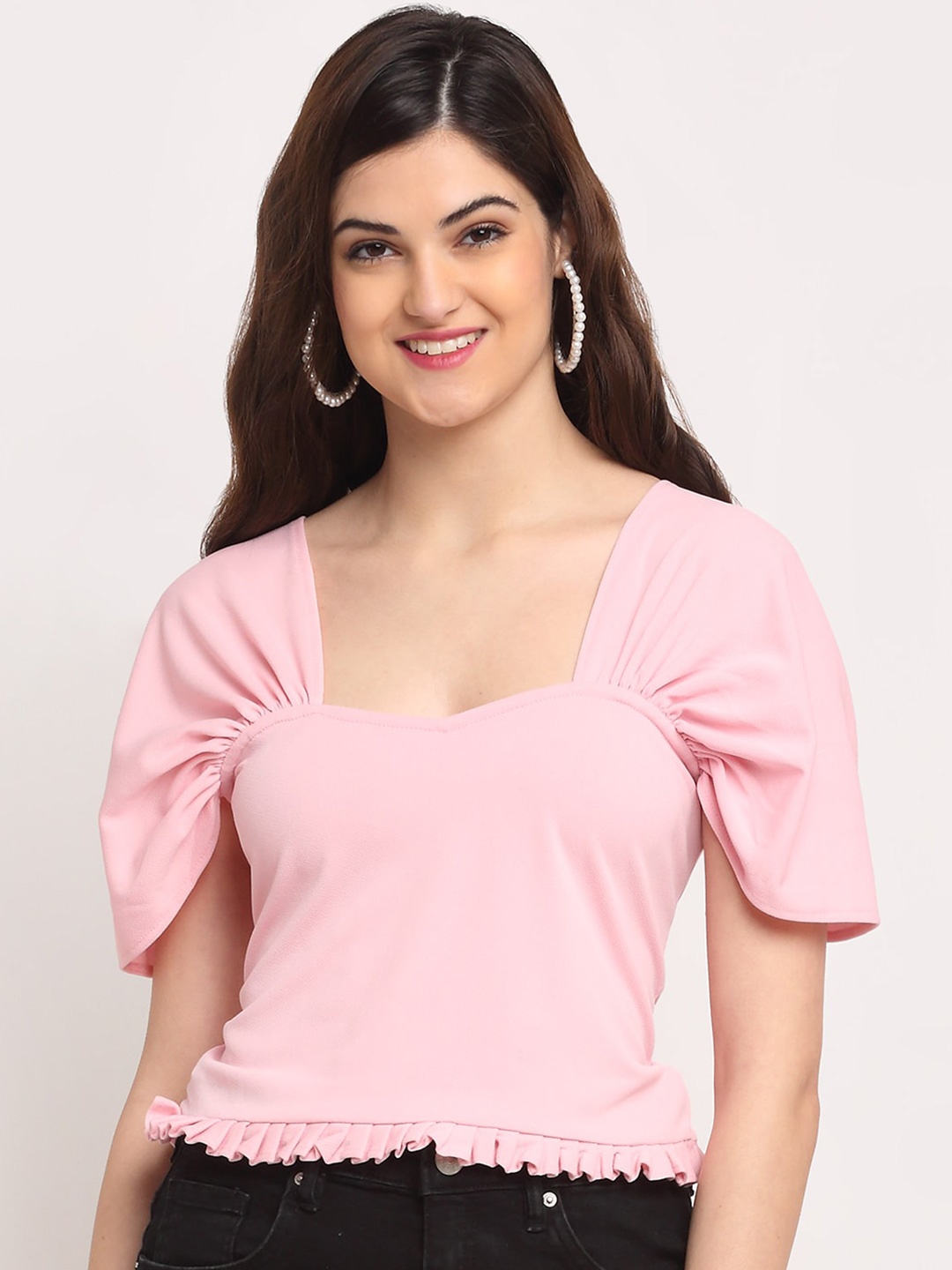 

Sugathari Woman Pink Ruffles Crop Top