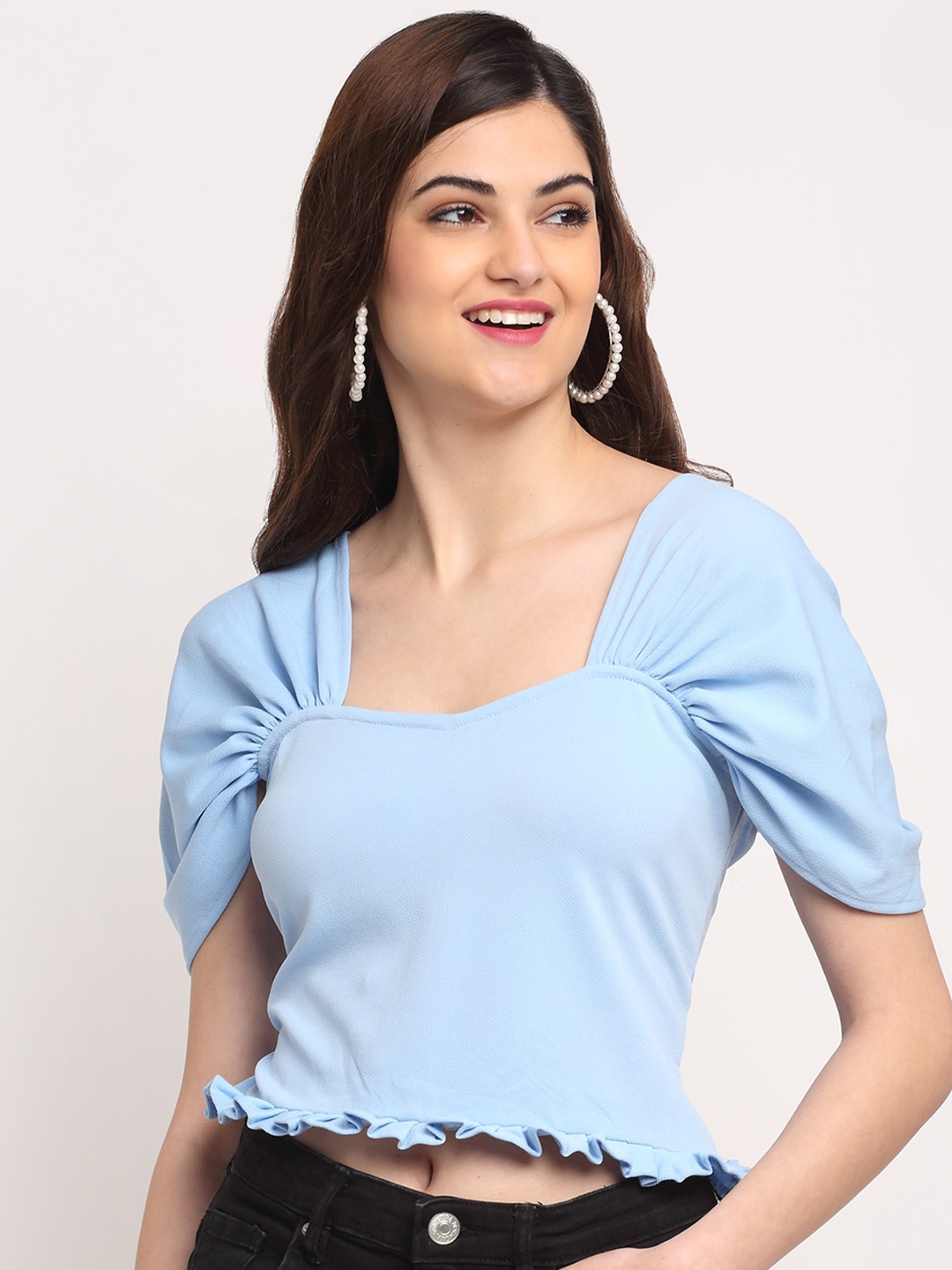 

Sugathari Blue Crepe Crop Top