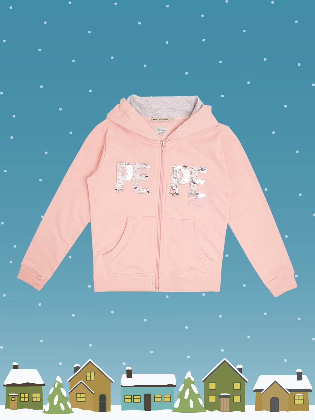 

Pepe Jeans Girls Pink Embellished Pure Cotton Hooded Sweatshirt