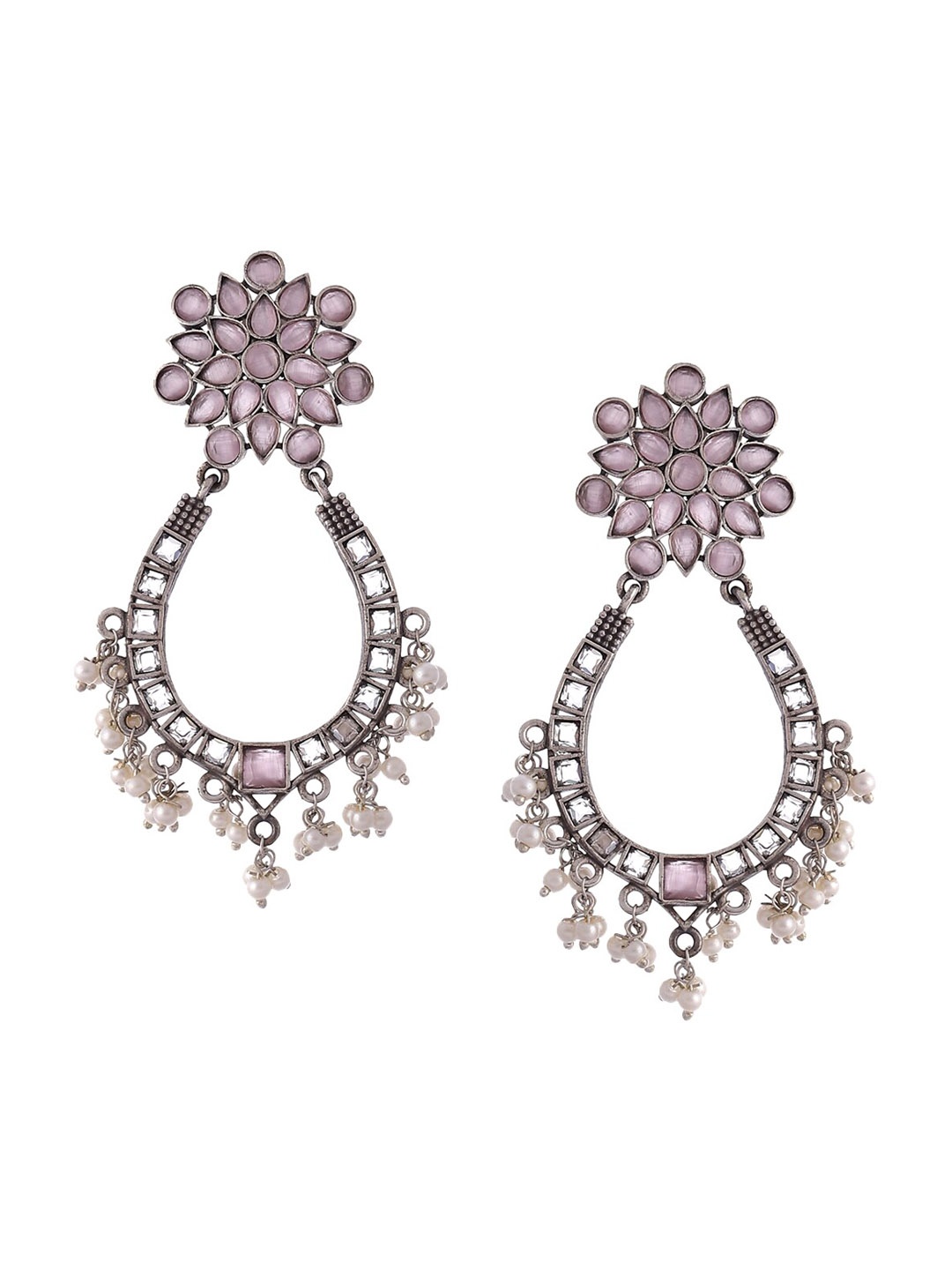 

Biba Purple & White Silver Plated Teardrop Shaped Drop Earrings