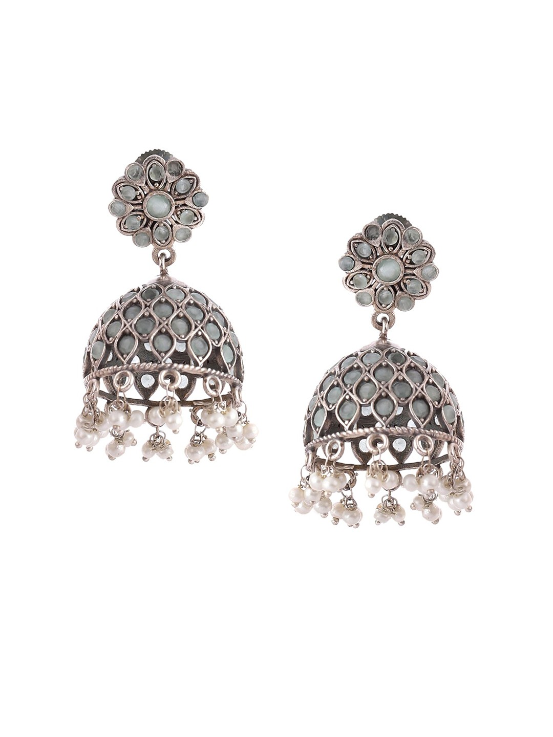 

Biba Green Silver-Plated Dome Shaped Jhumkas