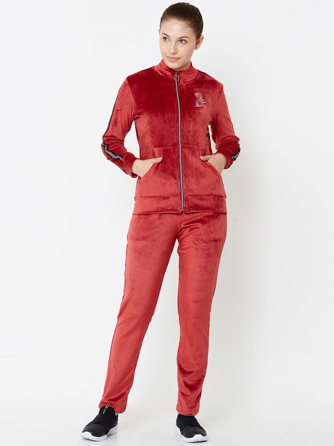 

Sweet Dreams Women Red Solid Tracksuit