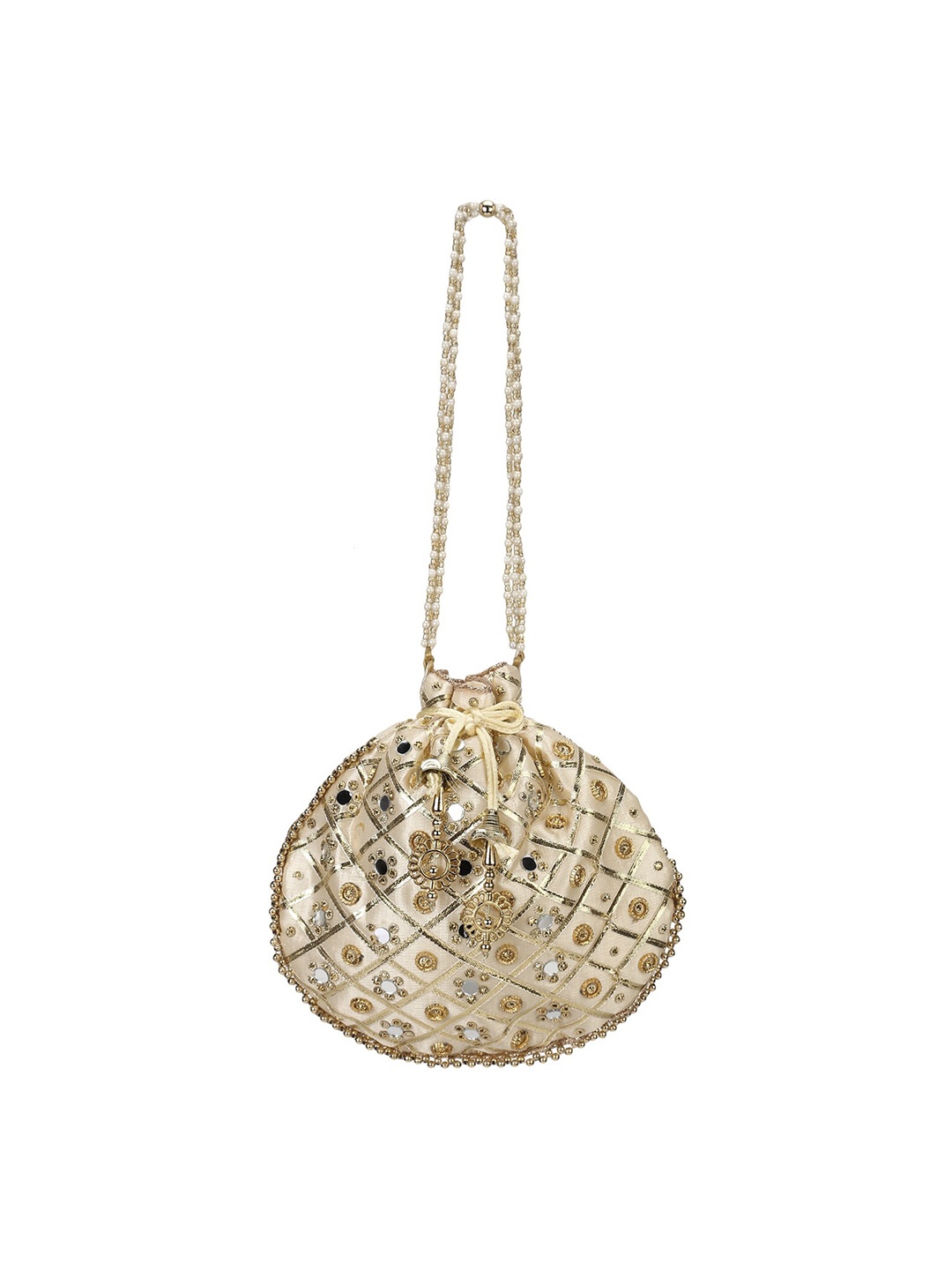 

Aditi Wasan Beige Embroidered Embellished Potli Clutch