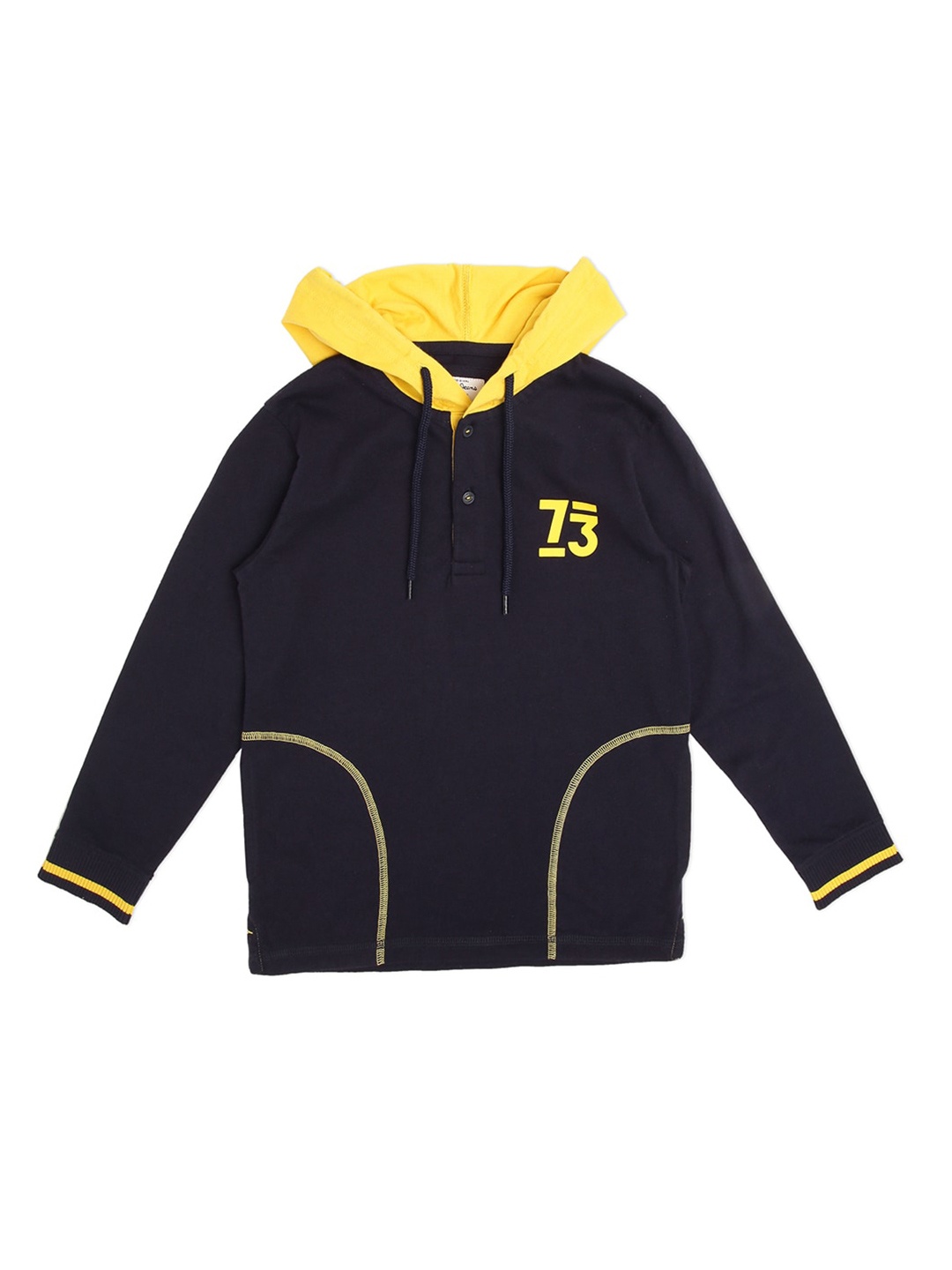 

Pepe Jeans Boys Navy Blue & Yellow Brand Logo Printed Cotton T-shirt