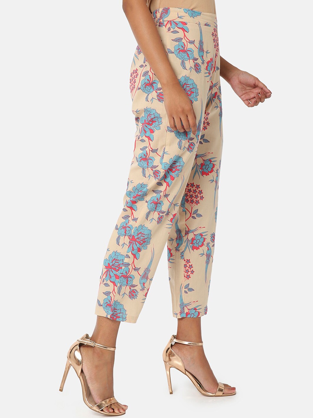 

Saaki Women Beige Floral Printed Tapered Fit Trousers