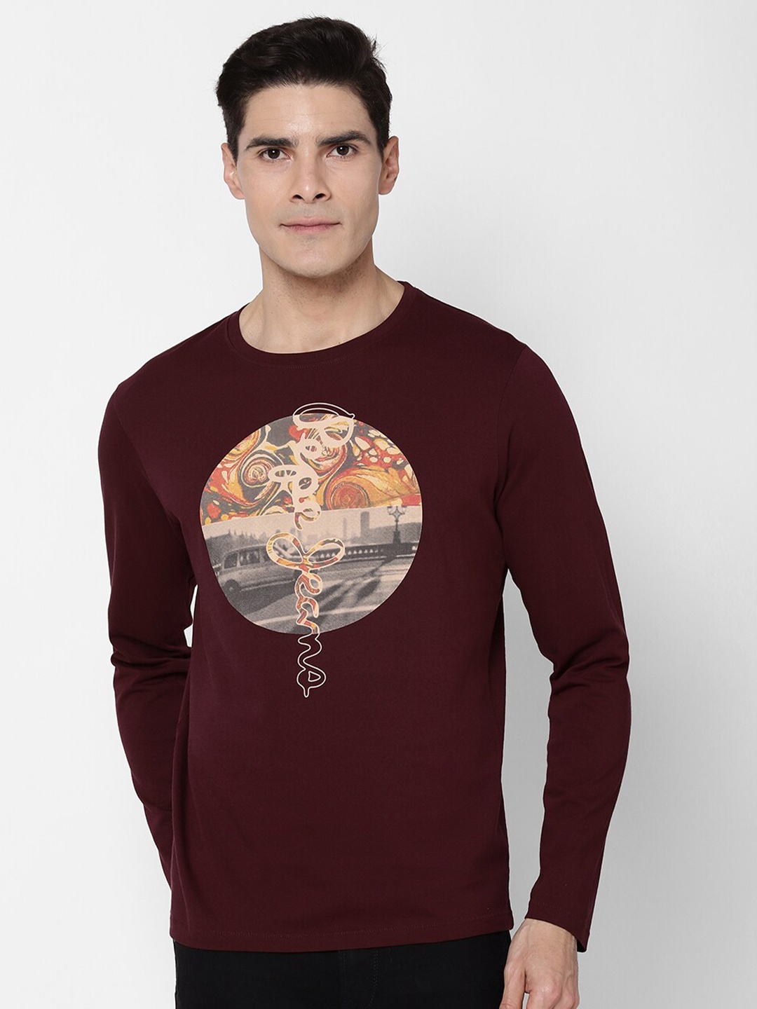 

Pepe Jeans Men Burgundy Printed Applique Pure Cotton T-shirt