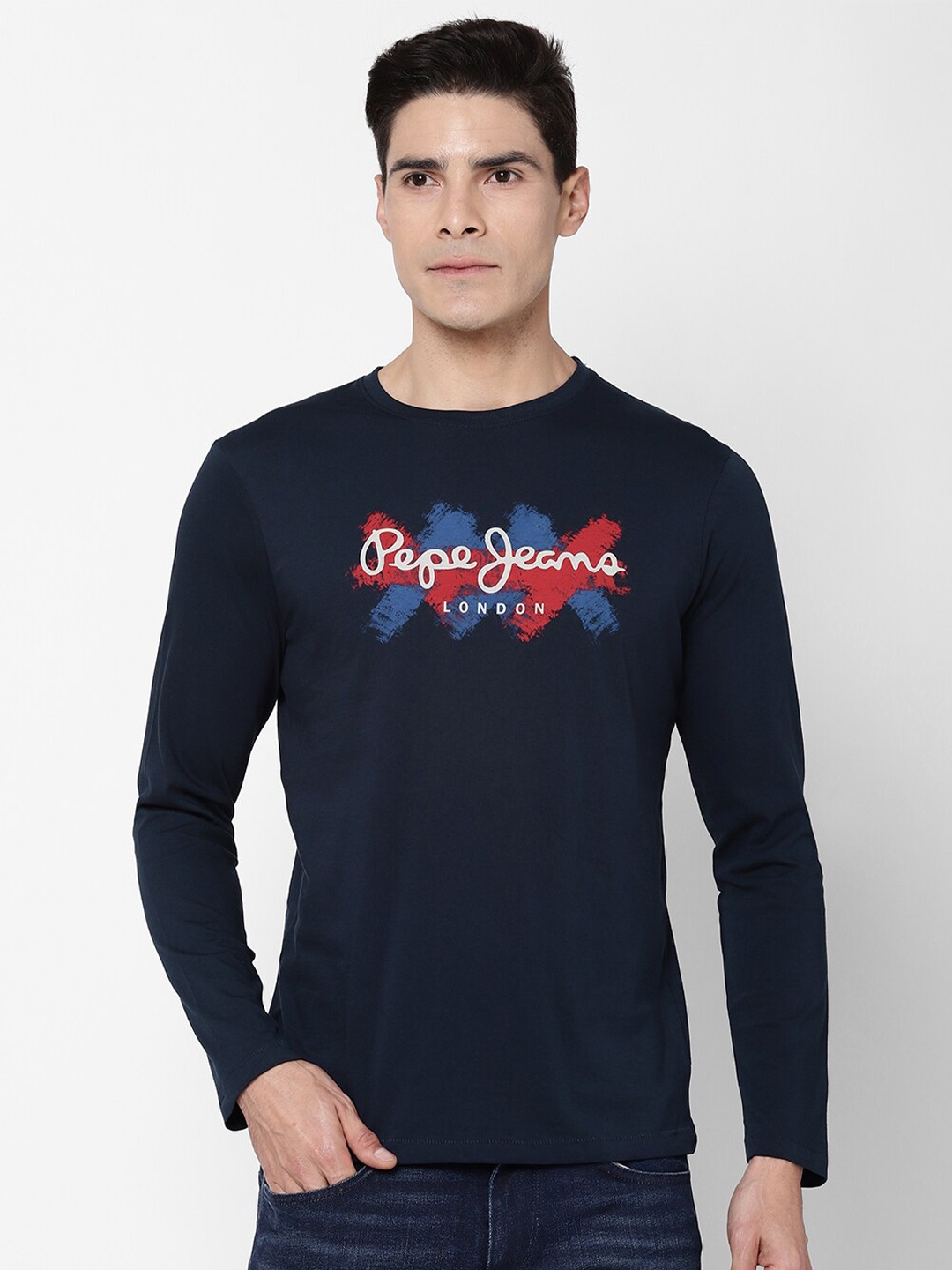

Pepe Jeans Men Navy Blue Typography Printed T-shirt