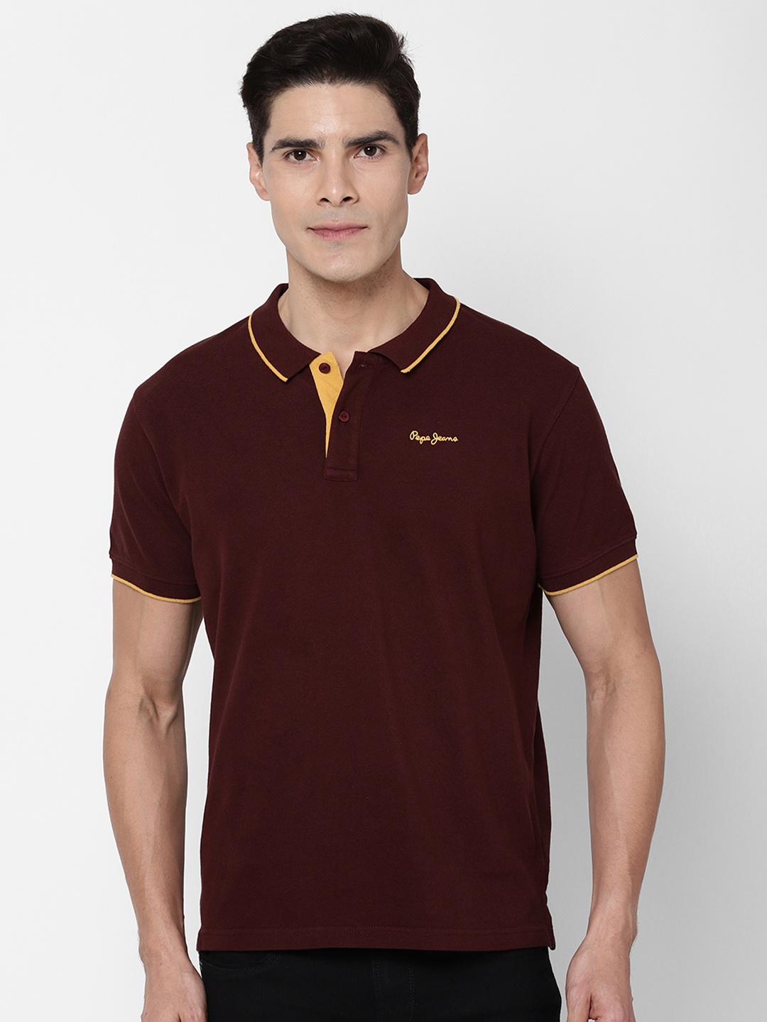 

Pepe Jeans Men Burgundy Polo Collar T-shirt