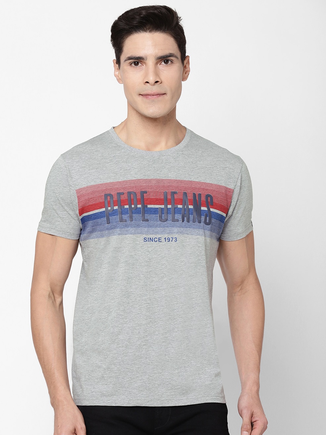 

Pepe Jeans Men Grey & mercury Printed T-shirt