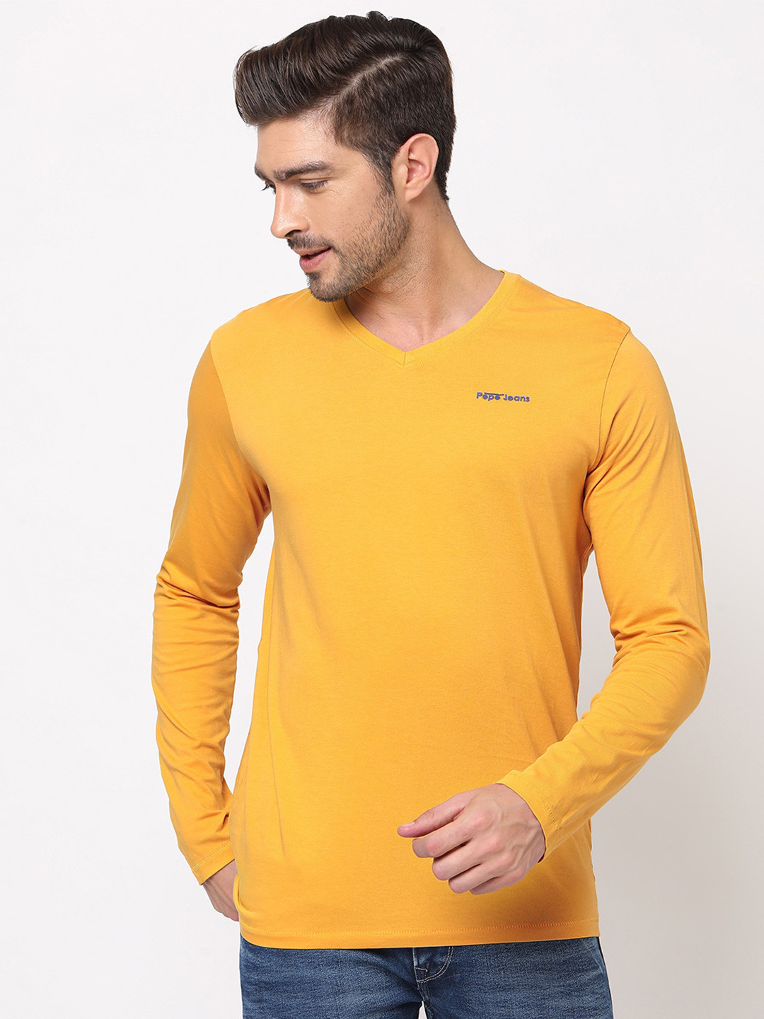 

Pepe Jeans Men Yellow V-Neck T-shirt
