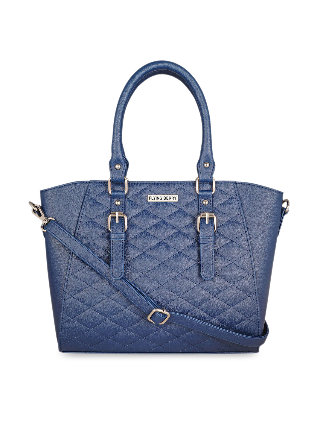 

FLYING BERRY Blue Textured PU Structured Handheld Bag with Quilted