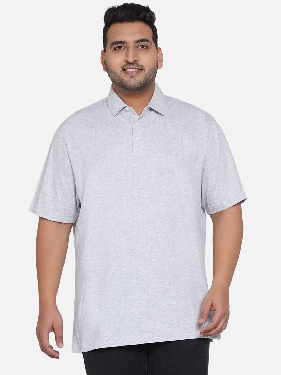 

Santonio Men Plus Size Grey Polo Collar T-shirt