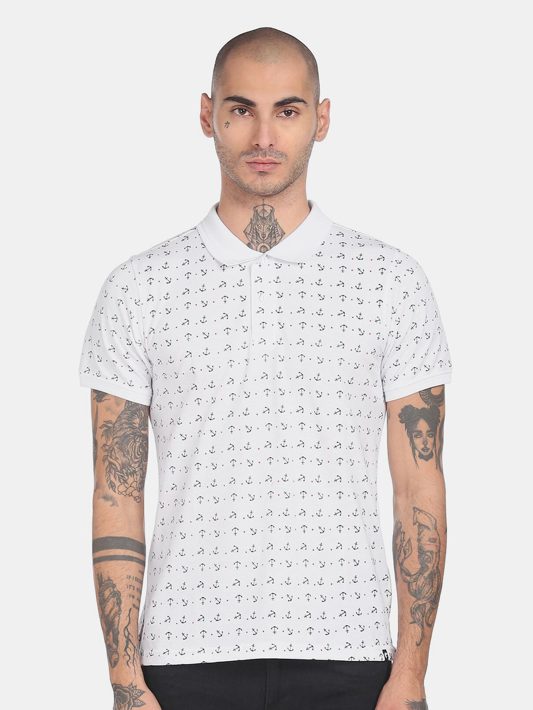 

Ruggers Men White Typography Printed Polo Collar Pockets T-shirt