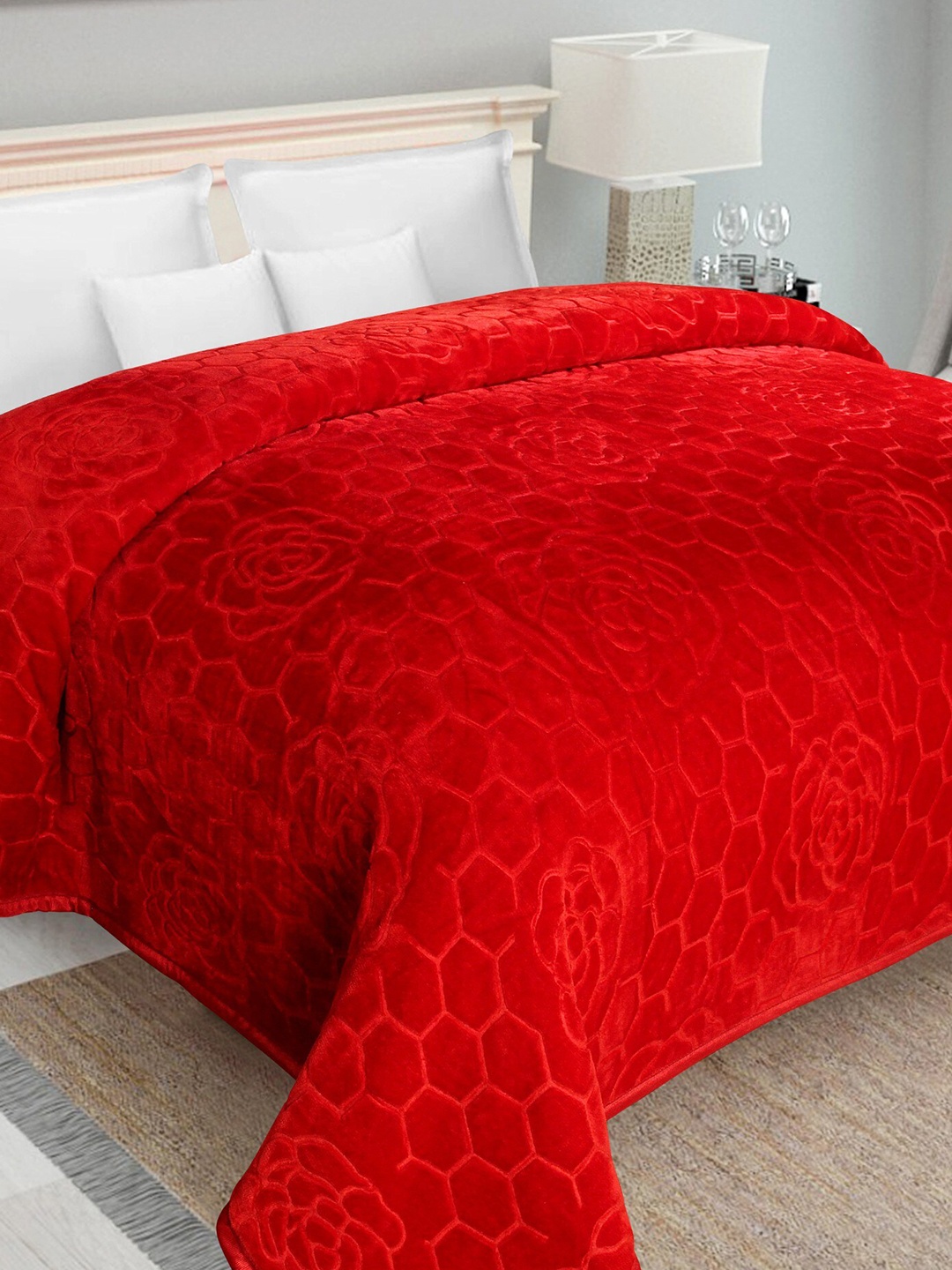 

Ispace Red Self Design Heavy Winter 210 GSM Double Bed Blanket