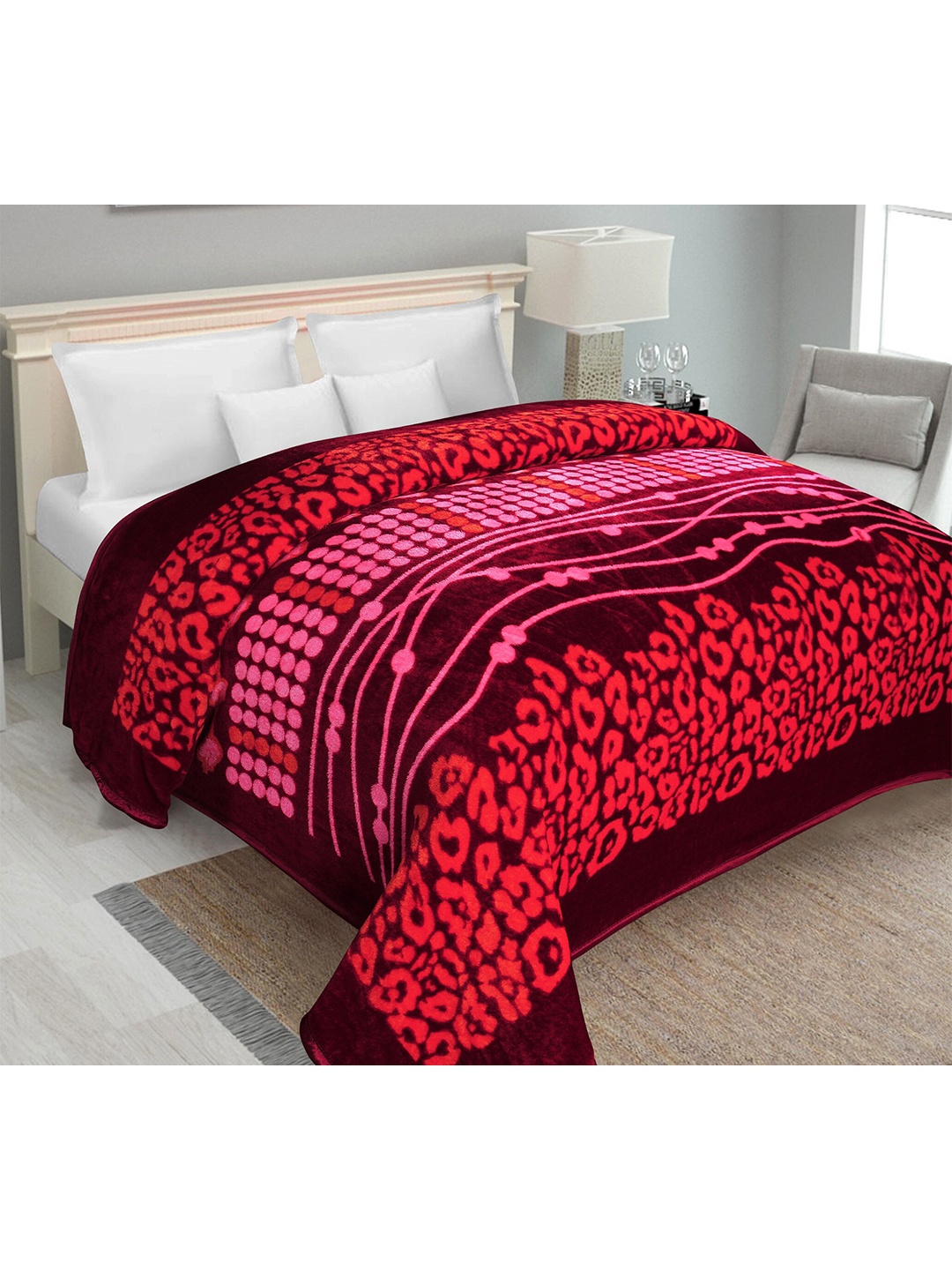 

Ispace Maroon & Red Heavy Winter 210 GSM Double Bed Blanket