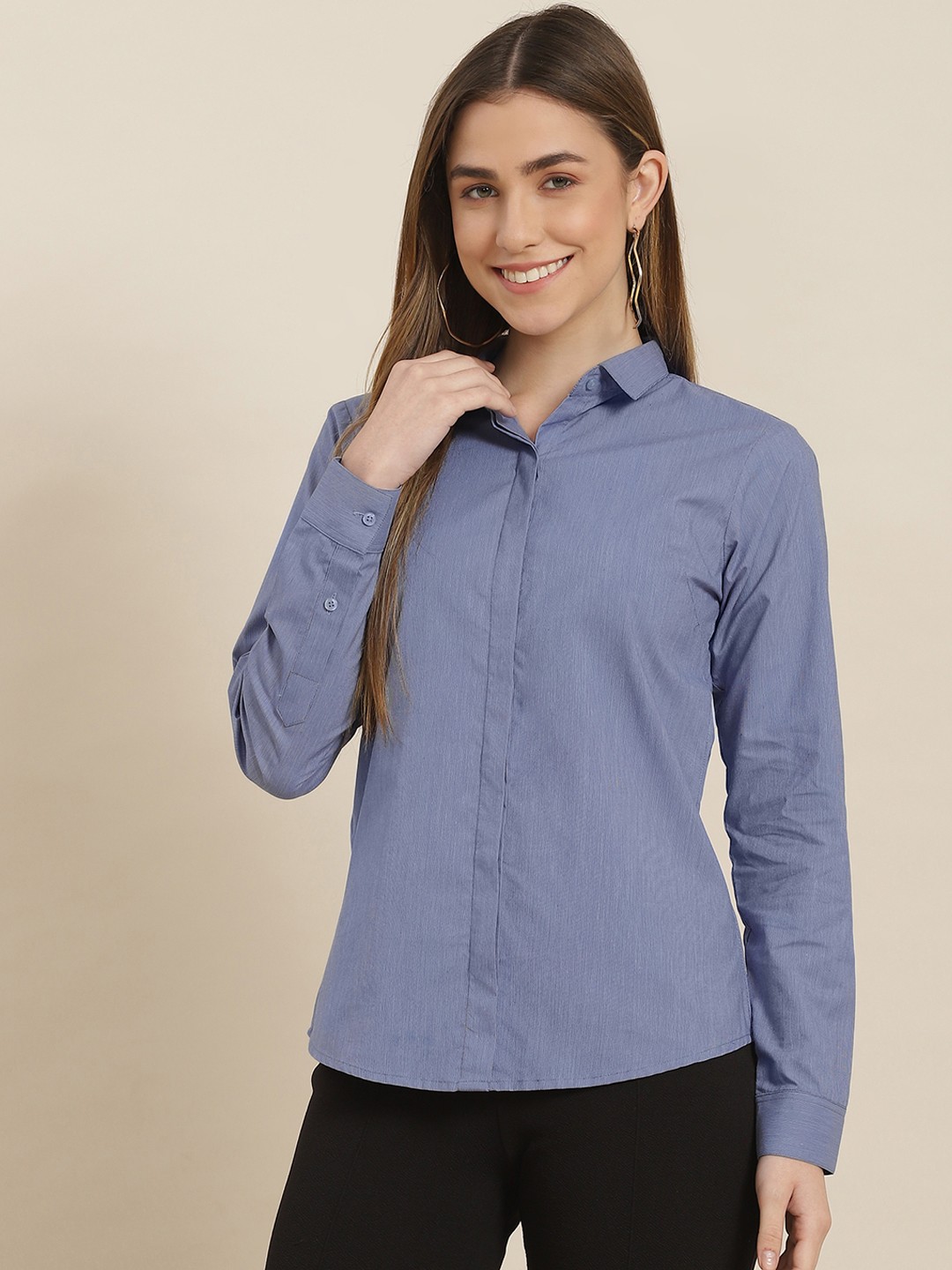 

Hancock Women Blue Slim Fit Formal Shirt