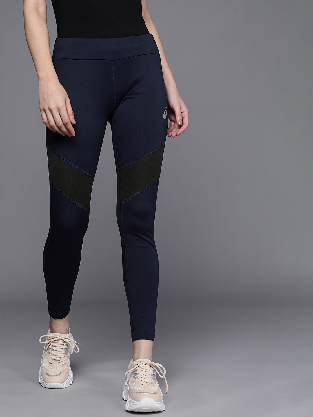 

ASICS Women Navy Blue & Black Colourblocked Paneled Running Tights