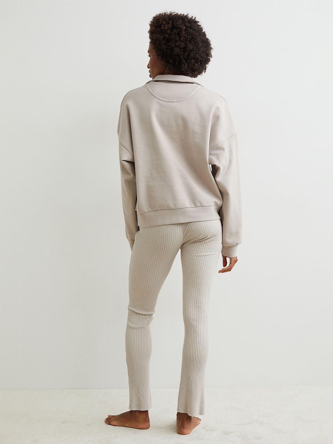 

H&M Women Beige Polo-neck Sweatshirt