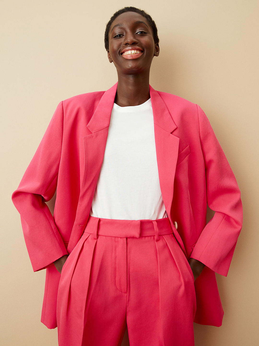 

H&M Women Pink Solid Tailored Trousers