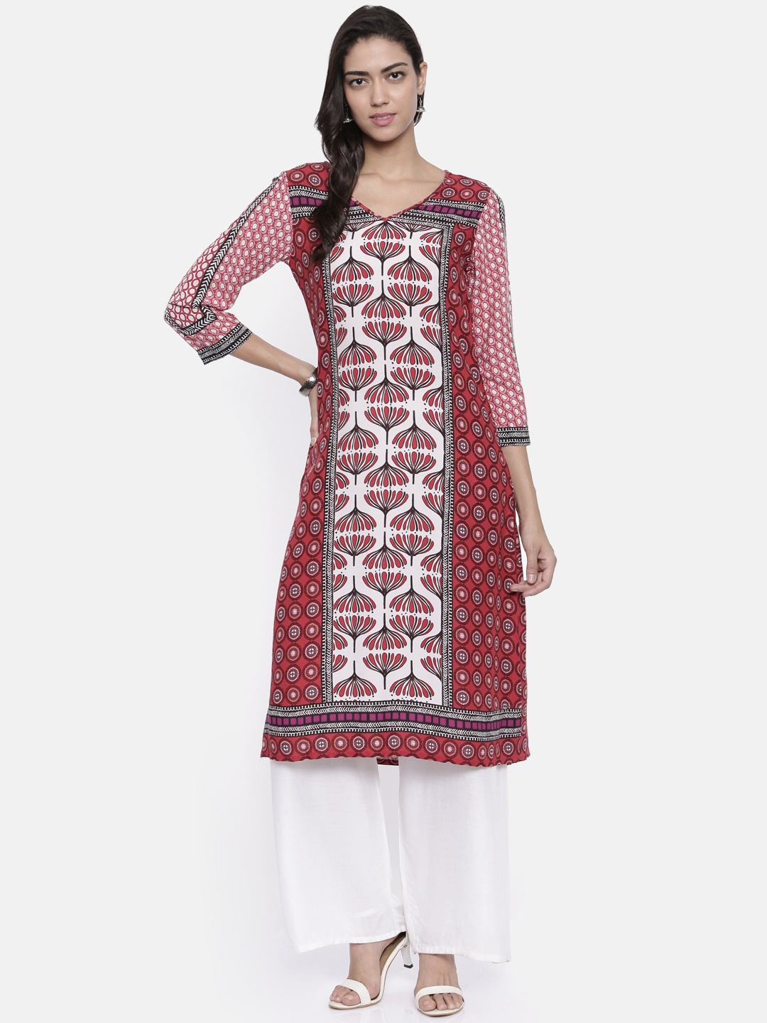 

Global Desi Women Maroon Printed A-Line Kurta