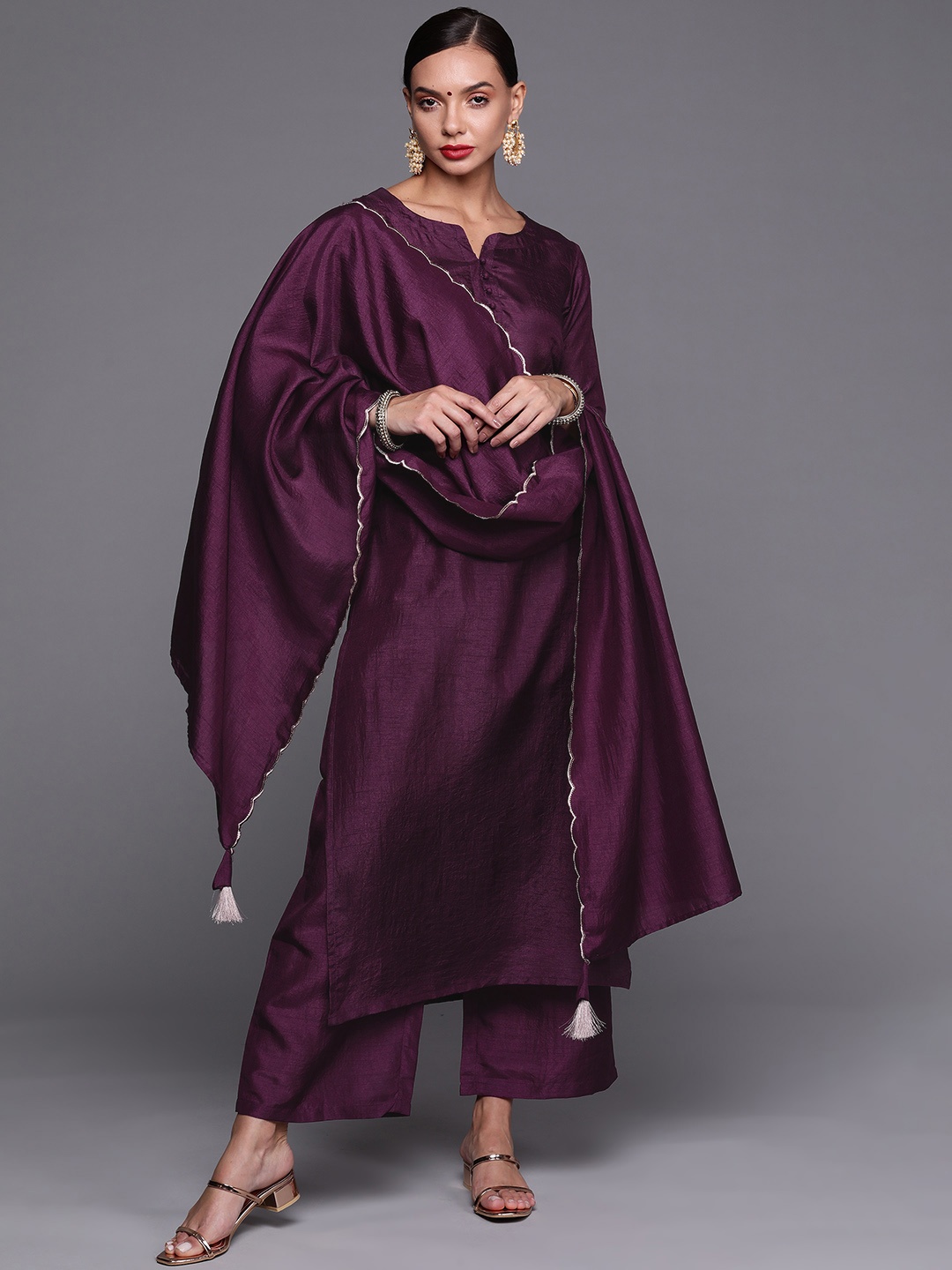 

Indo Era Women Burgundy Kurta with Palazzos & Dupatta