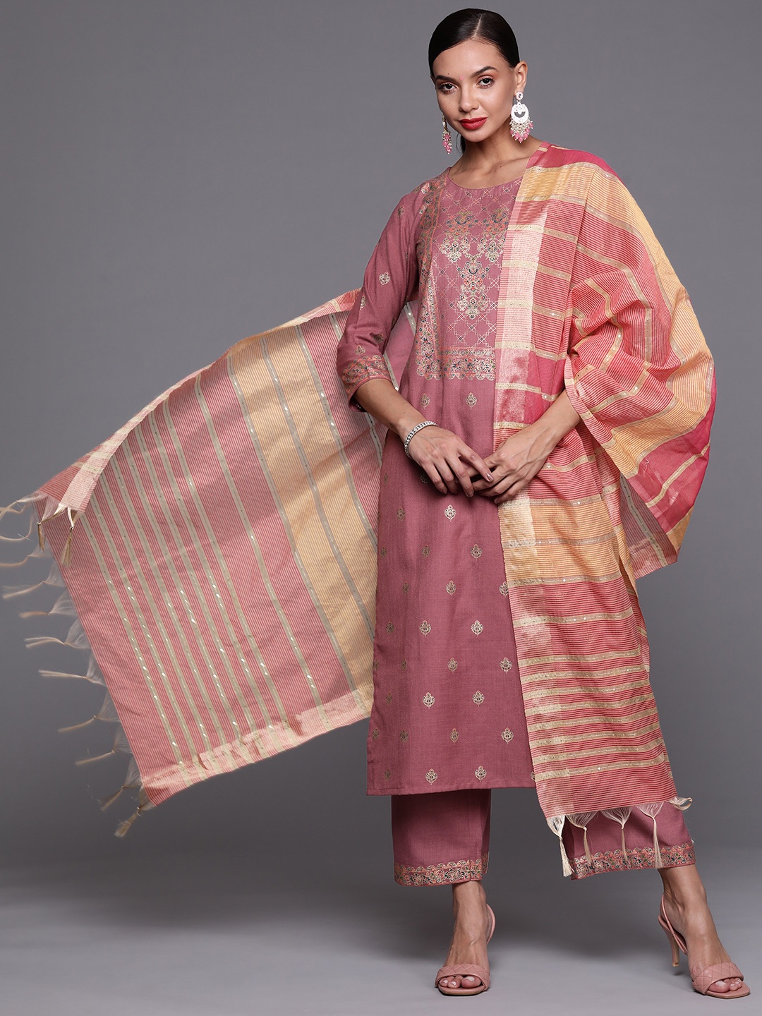 

Indo Era Women Pink Ethnic Motifs Printed Kurta with Palazzos & With Dupatta