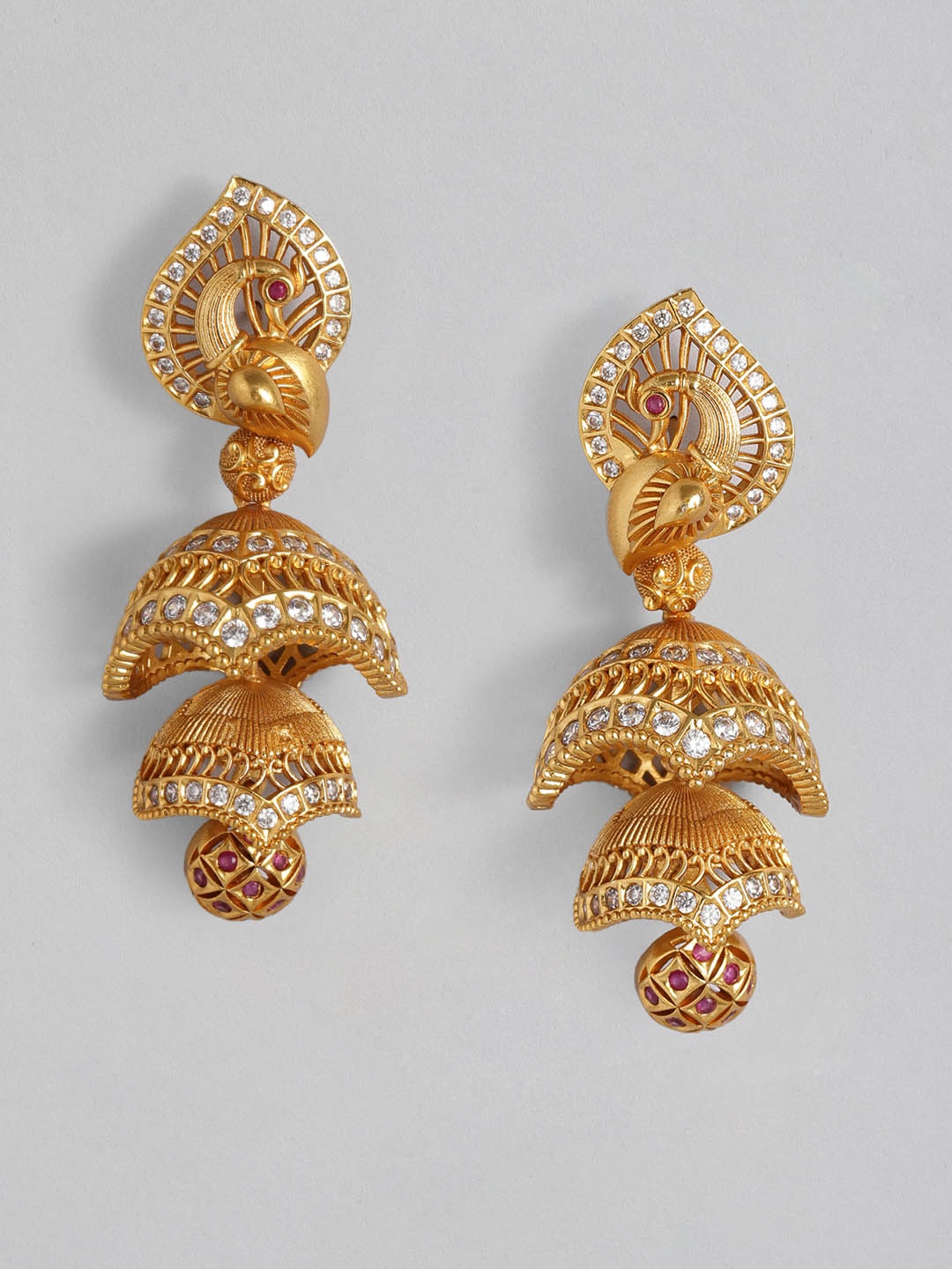 

Peora Women Orange & Gold-Plated Dome Shaped Jhumkas Earrings