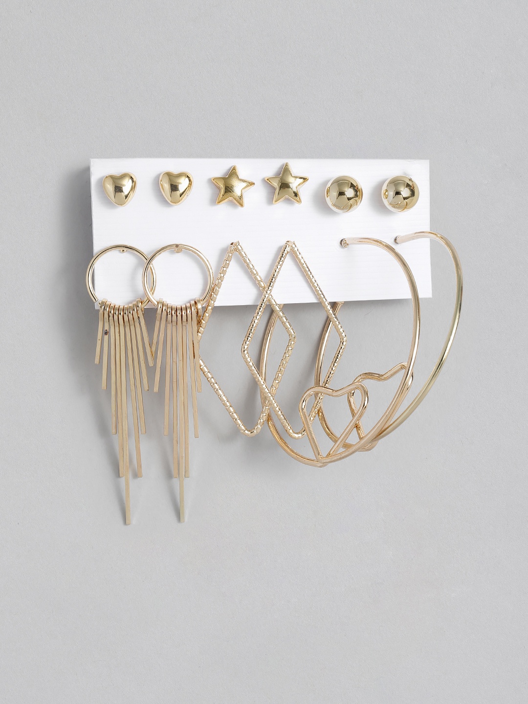 

Peora Women Set of 6 Gold-Toned Geometric Studs Earrings