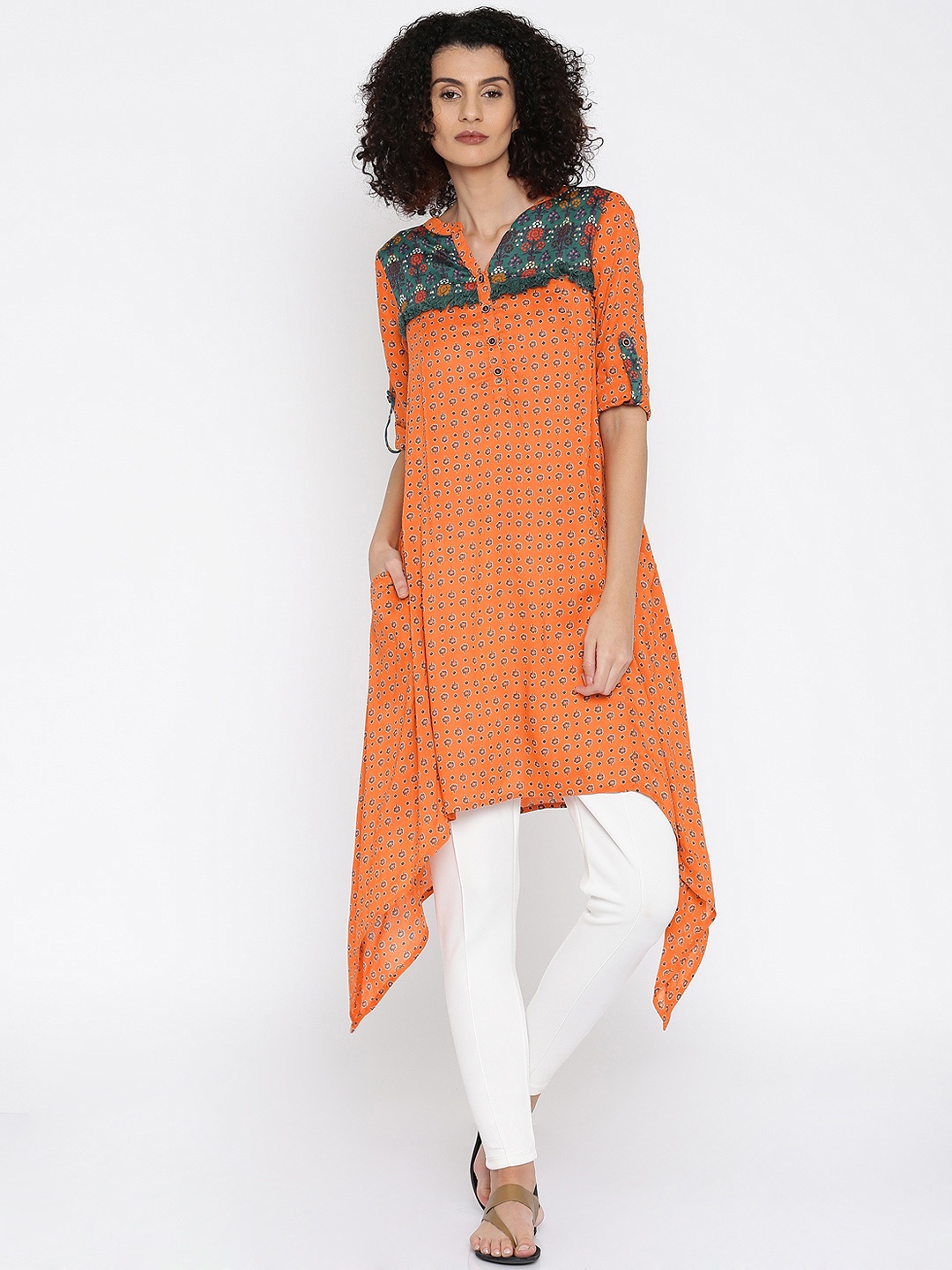 

Global Desi Women Orange Printed A-Line Kurta