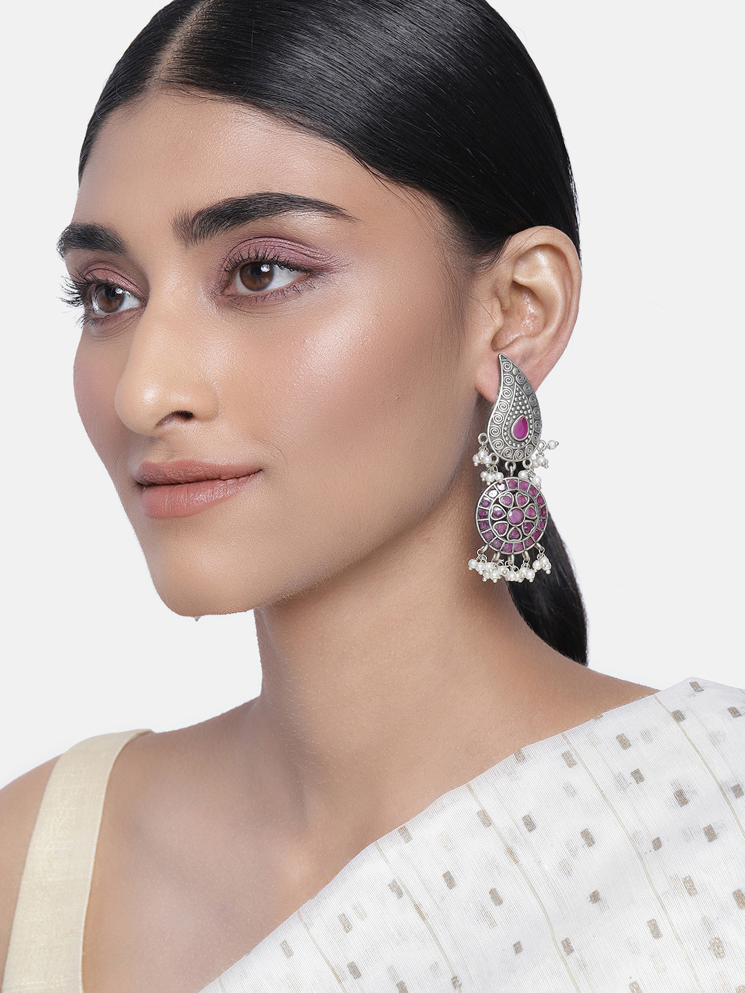 

Peora Women Pink Circular Drop Earrings