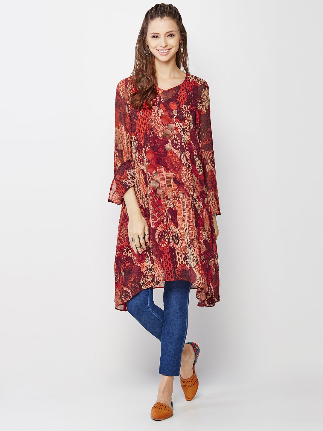 

Global Desi Red Printed Tunic