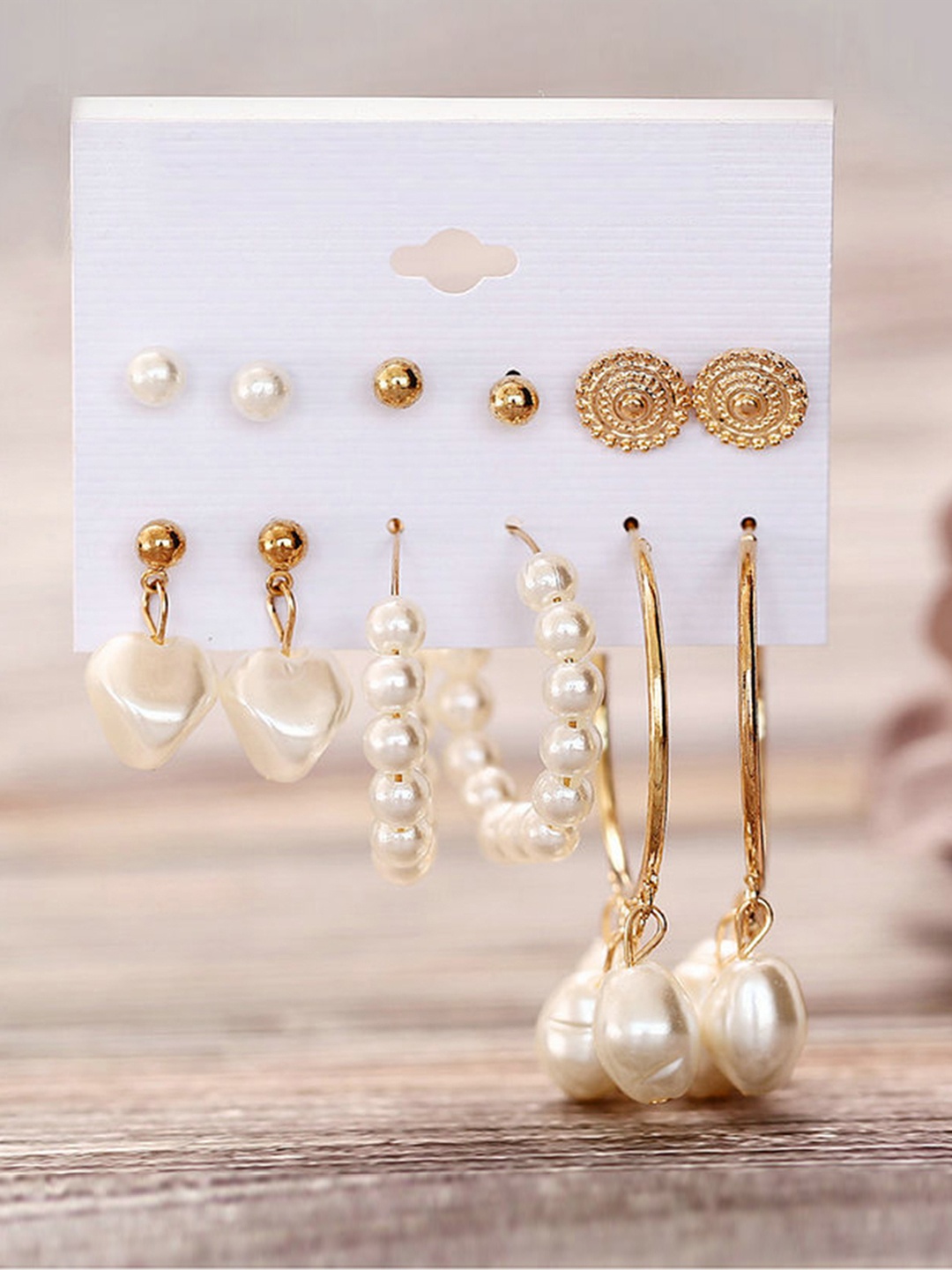 

Peora Women Gold-Toned & White Circular Studs Earrings
