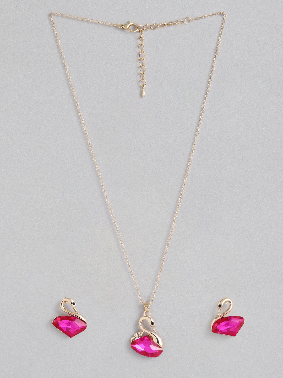 

Peora Gold Plated Swan Red Pink Crystal Pendant Necklace with Earrings Set