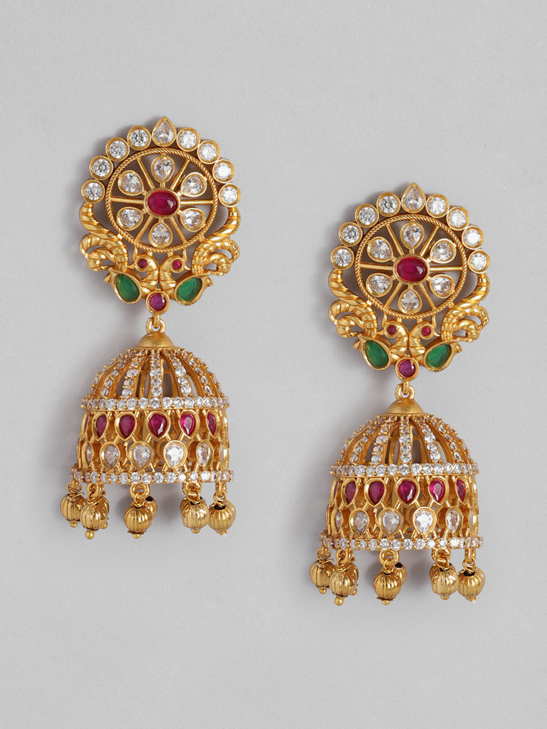 

Peora Women Orange & Gold-Toned Dome Shaped Jhumkas Earrings