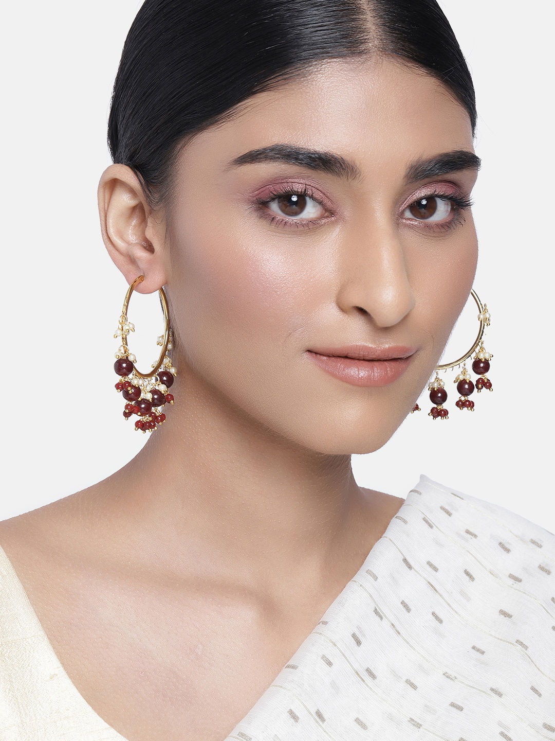 

Peora Women Maroon & Gold-Toned Circular Hoop Earrings
