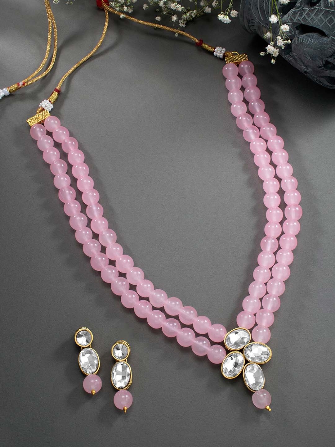 

Peora Women Pink Gold-Plated Indian Traditional Jewellery Set