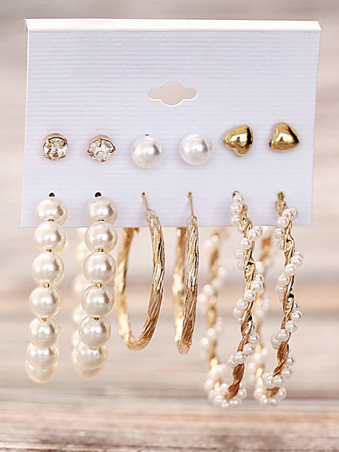 

Peora Women Gold-Toned & Off White Circular Studs Earrings